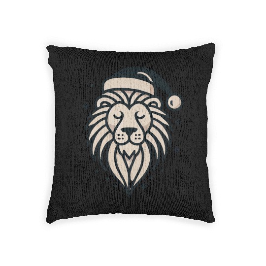 lion with christmas hat Woven Pillows