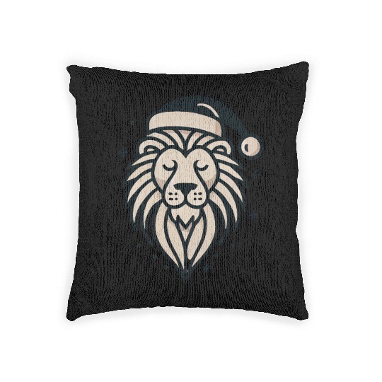 lion with christmas hat Woven Pillows