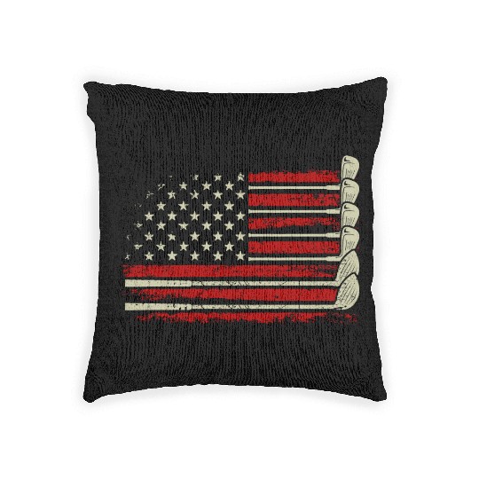 Patriotic American Golfer USA Flag Golf Club Golf Woven Pillows