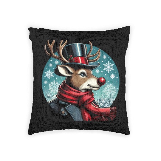 Vintage Red-Nosed Reindeer: Perfect For Christmas Woven Pillows