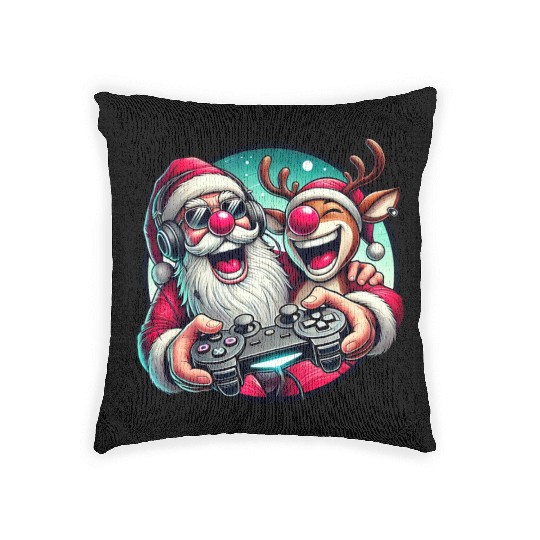 Funny Christmas Duo: Santa & Rudolph Gaming Woven Pillows