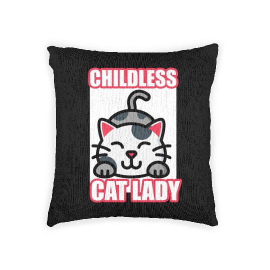 childless cat lady Woven Pillows