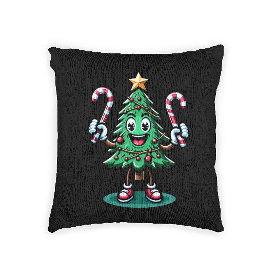 Happy Christmas Tree With Candy Canes Retro Woven Pillows