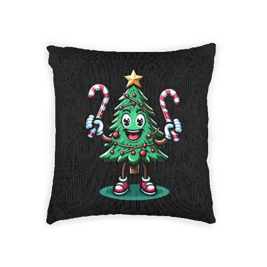 Happy Christmas Tree With Candy Canes Retro Woven Pillows