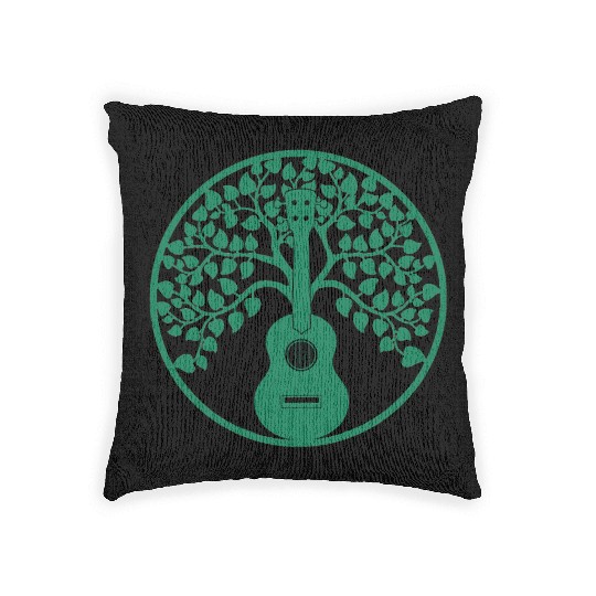 ukulele tree mandala green Woven Pillows
