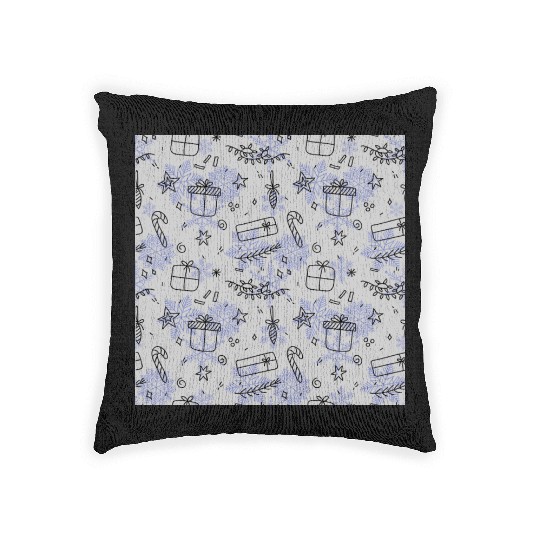 Elegant Blue Christmas Pattern Woven Pillows