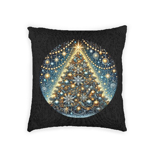 Sparkling Christmas Tree with Golden Glow Woven Pillows