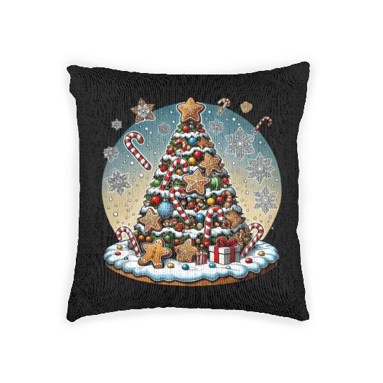 Gingerbread Candy Cane Christmas Tree Woven Pillows