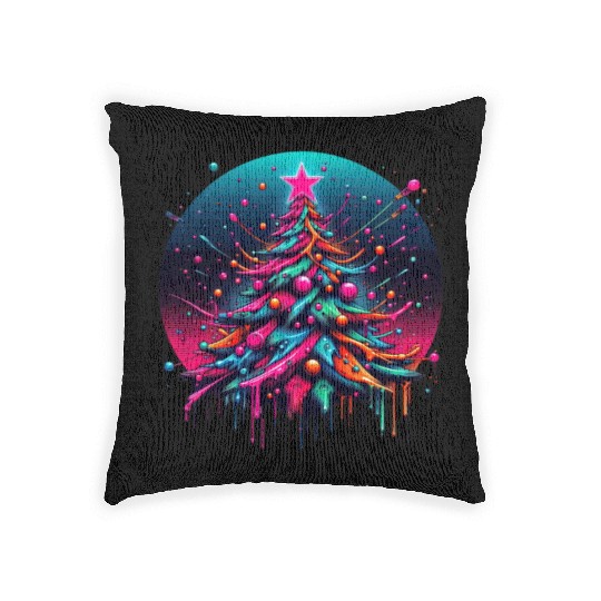 Neon Graffiti Christmas Tree with Bold Spray Paint Woven Pillows