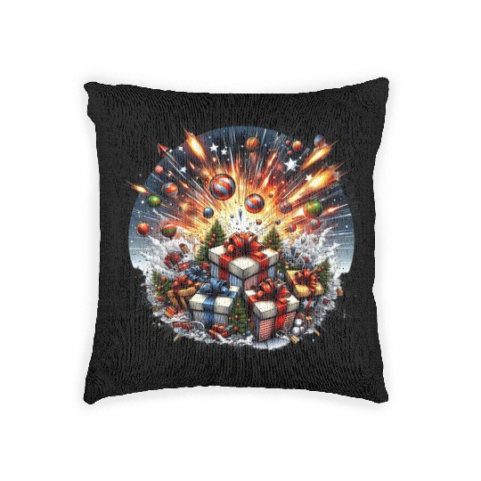Exploding Presents Fireworks - Christmas Gifts Woven Pillows