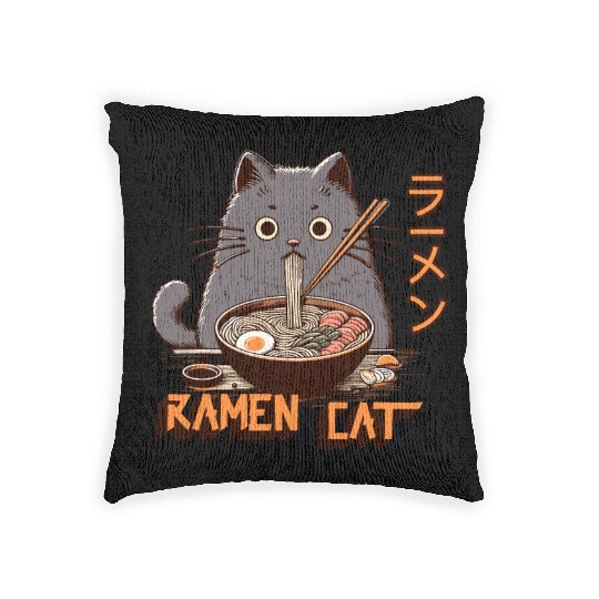 Japanese Cartoon Anime Style Eating Ramen Woven Pillows