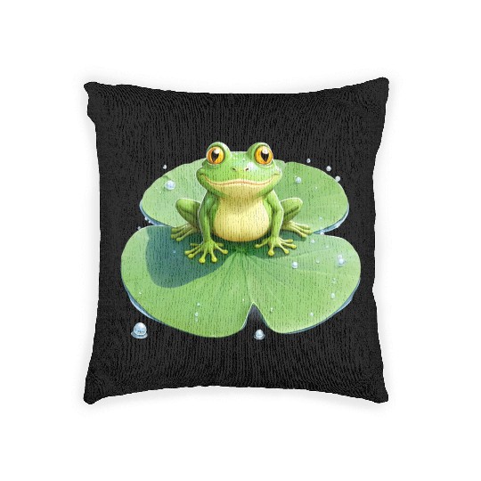 Cheerful Frog on Lily Pad Woven Pillows