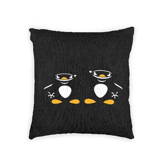 2 Penguins Ninja Samurai Japanese Katana Team Duo Woven Pillows