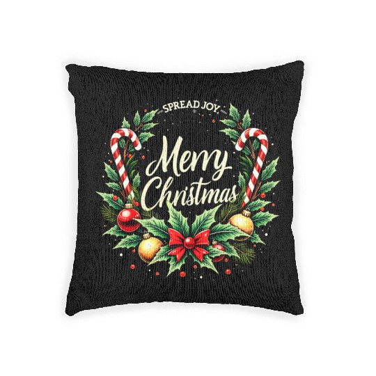 Spread Joy - Festive Merry Christmas Wreath Woven Pillows