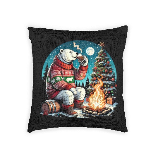Cozy Christmas Polar Bear: Eggnog & Fireside Cheer Woven Pillows