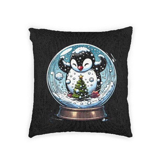 Penguin in a Snow Globe: Christmas Storm & Cheer Woven Pillows