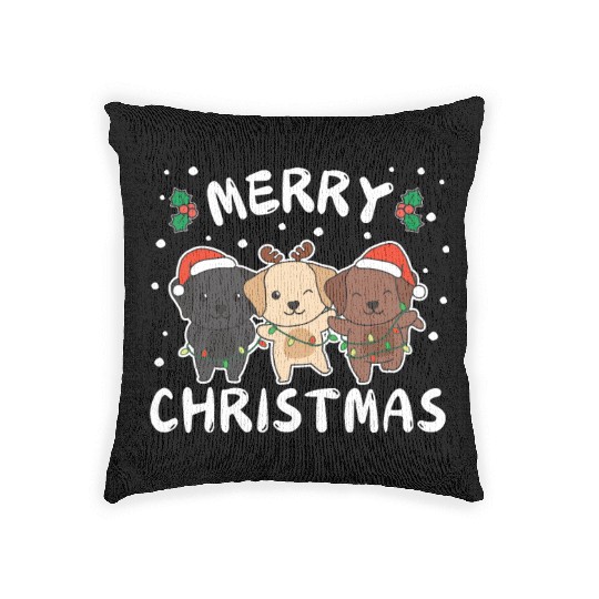 Merry Christmas Cute Labrador Festive Lights Woven Pillows