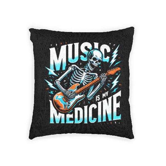 Skeleton Guitar Player Bones Guitarist Musician Woven Pillows