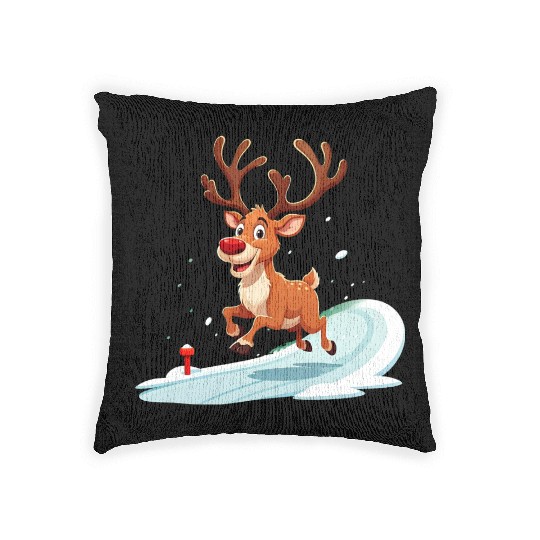 Joyful Reindeer Dashing to Santa's House Woven Pillows