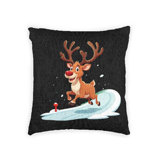 Joyful Reindeer Dashing to Santa's House Woven Pillows