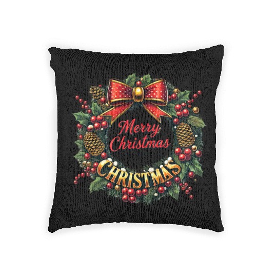 1950s Christmas Wreath - Vintage Holiday Cheer Woven Pillows