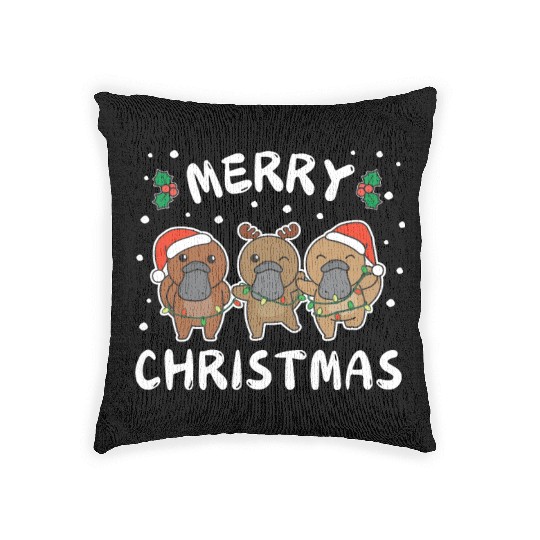 Merry Christmas Cute Platypus Festive Lights Woven Pillows