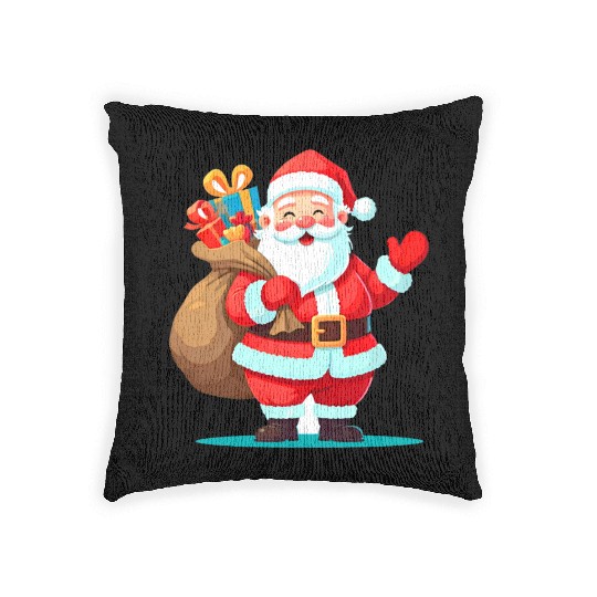 Joyful Santa with Gift Sack Design Woven Pillows