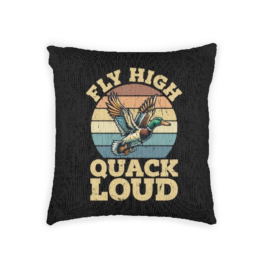 Mallard Duck Fly High Quack Loud Retro Water Bird Woven Pillows