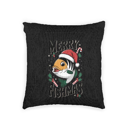 "Merry Fishmas Woven Pillows - Funny Christmas Fish