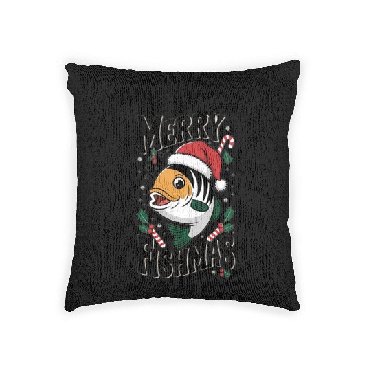 "Merry Fishmas Woven Pillows - Funny Christmas Fish