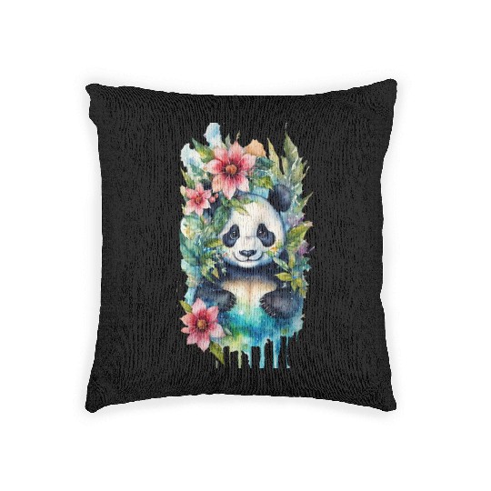 plexiglass of panda swimming Woven Pillows