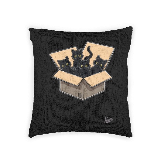 Cardboard Box Full of Black Cat Kittens Woven Pillows
