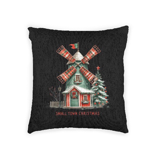 Small Town Christmas Plaid Windmill Woven Pillows