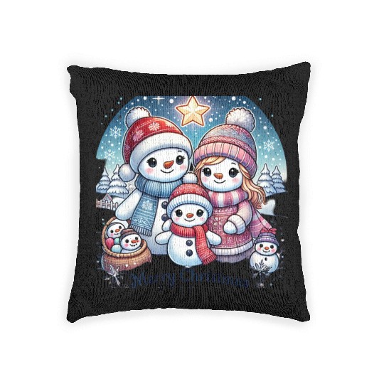 Snowman Family Christmas Fun Woven Pillows