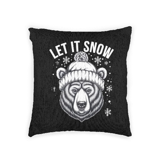 Let It Snow Bear Woven Pillows, Winter Bear Graphic Woven Pillows,