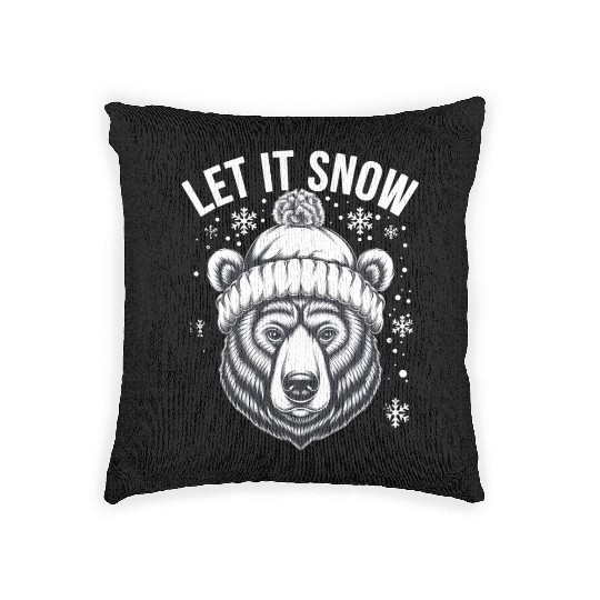 Let It Snow Bear Woven Pillows, Winter Bear Graphic Woven Pillows,