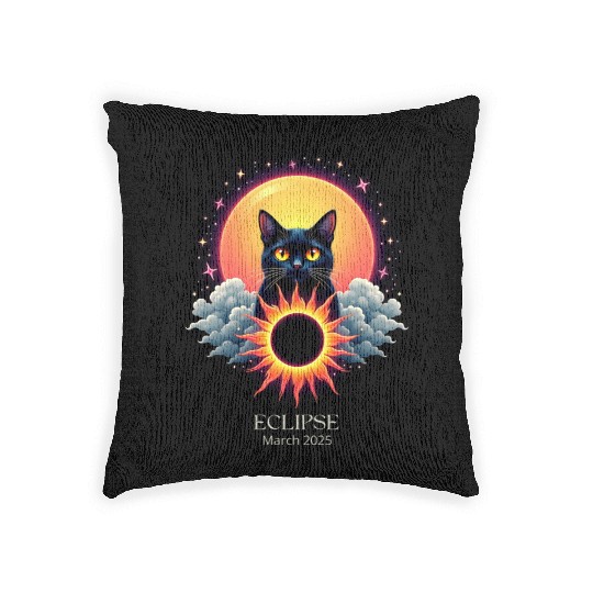 Solar Eclipse March 2025 Cat Lover Astronomy 03.25 Woven Pillows