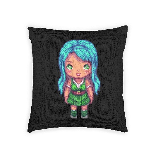 Mystic Emerald Sprite - Pixel Art Design Woven Pillows