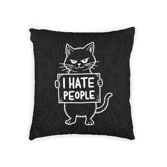 i hate people Funny Design With Cat Woven Pillows