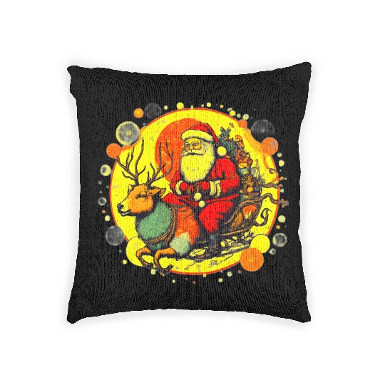 Santa Claus riding reindeer Christmas for holiday Woven Pillows