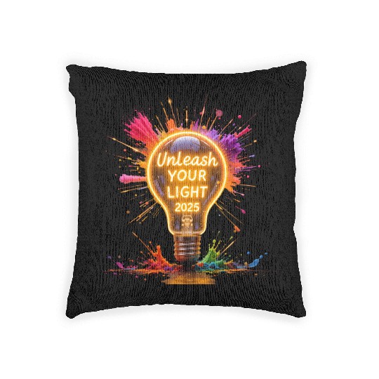 A large starburst glowing in neon light with 2025 Woven Pillows