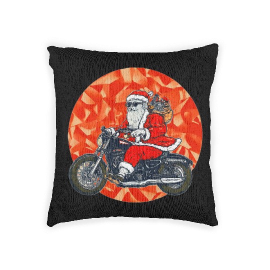 Santa Claus on Motorcycle Christmas , Cool Santa Woven Pillows