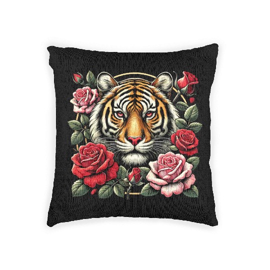 Tiger and Roses Woven Pillows