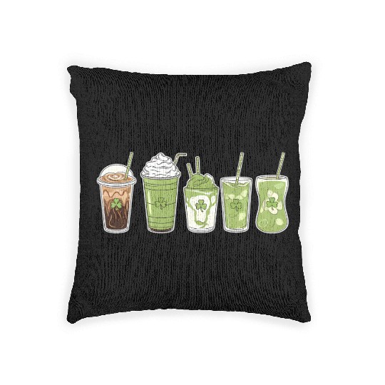 Coffee Latte Green Cute Irish St Patrick's Day Woven Pillows