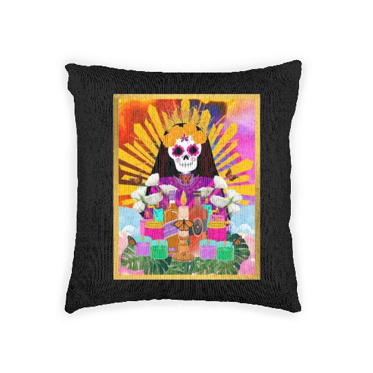 Rainbow Butterfly Santa Muerte Woven Pillows