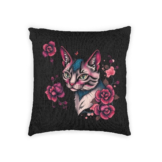 Rainbow Cat Realistic Watercolor Cute Cat Paint Co Woven Pillows