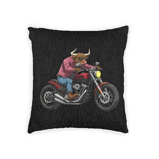 Bull Riding Motorcycle Illustration Woven Pillows