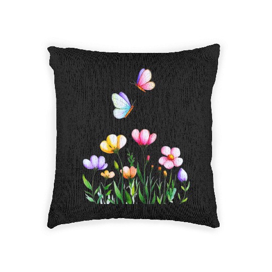 Colorful Flowers and Butterflies Design Woven Pillows