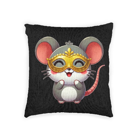 Cute Cartoon Mouse Mardi Gras Carnival Woven Pillows
