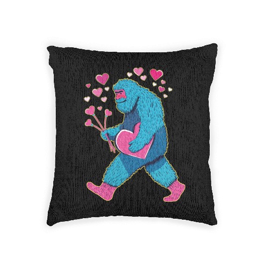 Bigfoot Heart Valentine's Day Boys Girls Kids Lov Woven Pillows